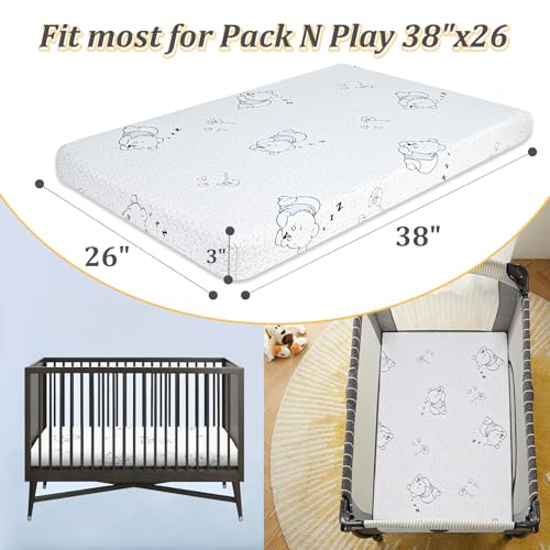 Image of Pack and Play Mattress, 38 inchx26 inch Breathable Gel Memory Foam Pack N Play Mattresses Pad, Dual-Sided Mattress for Pack n Play with Ultra-Soft Jacquard Cover