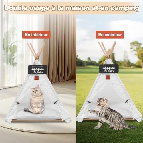 Haustierzelt, Tipi-Spielzelt für Tiere mit abnehmbarer Innenkissen, Innenhundehaus für Hunde/Katzen (Weiß, M)