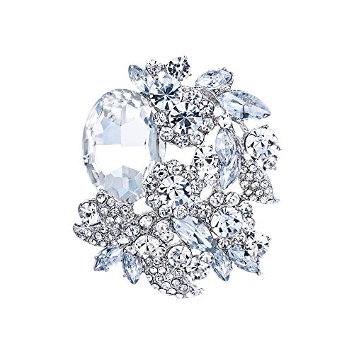 Image of EVER FAITH Rhinestone Crystal Party Flower Leaf Vine Brooch