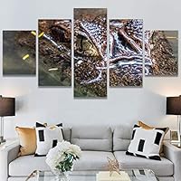 SIGNWIN 5 Panel Canvas Wall Art Alligators Closeup Dramatic Expressionism Hallway Minimalist Multicolor for Home Decorations Ready to Hang - 60