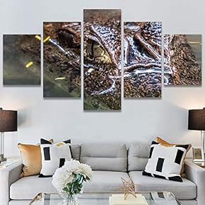 SIGNWIN 5 Panel Canvas Wall Art Alligators Closeup...