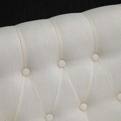 Image of HOMCOM Fabric Loveseat with Wood Legs, Buton Tufted Settee, Cream White
