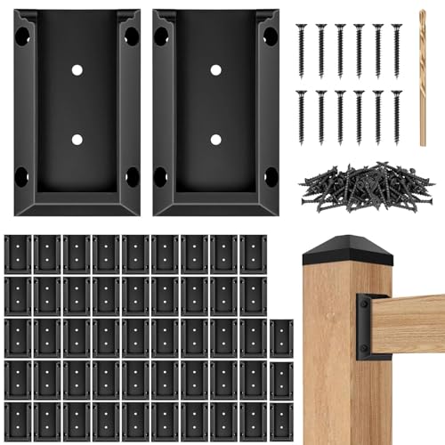Eapele 60PCS Deck Railing Bracket Connectors for 2x4 Railing Wood Post, Railing Post Brackets with 360PCS Coated Iron Screws for Deck Rails Fence Handrail Wooden Stair Connection