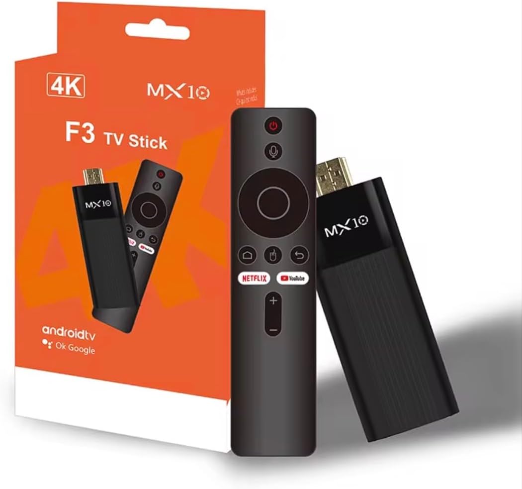 MX10 F3 TV Stick 4K, Android 13, 2GB RAM 16GB Storage, 4K@60fps, Cortex A53, Mali G31, Wi-Fi, with Voice Remote