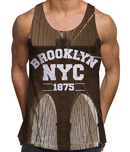 Bang Tidy Clothing Sleeveless Brooklyn Bridge NYC Manhattan United States Mens Vest - White - L