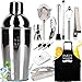 Produktbild Cocktail Set Edelstahl Shaker Barkeeper Set mit 14 Teilen und Rezeptbuch eBook | 550ml Edelstahl Coktailshaker | Barset mit Halter für sämtliches Zubehör inkl. Schürze | Das ideale Geschenk
