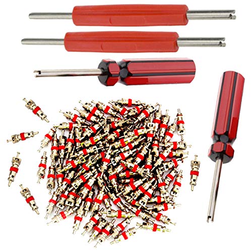 Z&D Valve Tire Repair Tool Set - 4 x Dual Single Head Core Remover and 100 Pieces Car Truck Replacement Tire Tyre Stem Core Part