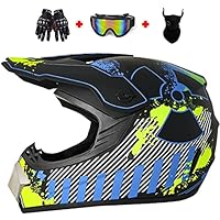 Motorradhelm Kinder Set Mit Brille & Handschuhe - Fullface Cross Helm DOT/ECE
