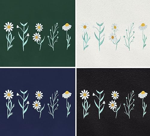NACRE APPAREL Daisy Lover Embroidered Sweatshirt Wildflowers Crewneck Flower Embroidery Botanical Plant3