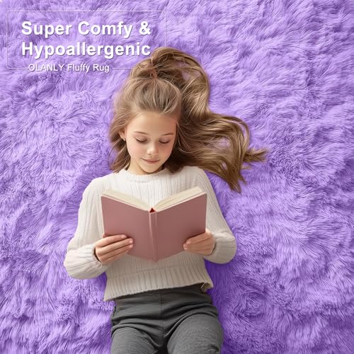 OLANLY 2x5 Machine Washable Runner Rugs for Hallway, Soft Fluffy Shaggy Bedside Rugs for Bedroom, Living Room, Indoor Floor Carpet for Kids Girls and Boys, Nursery Rooms, Home Decor Aesthetic, Purple