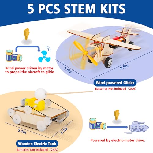 STEM Kits 5 Set Science Kits for Kids Age 8-12 12-14 STEM Toys for Boys Age 6-8 8-12 3D Wooden Puzzles Crafts Building Toys Model Engineering Kit 6 7 8 9 10 11 12 Year Old Boy Birthday Gifts - Image 3