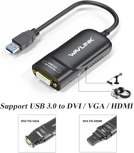 Miniatura 2 de WAVLINK Adaptador de gráficos de video universal USB 3.0 a HDMI/DVI/VGA con puerto de audio soporta hasta 6 pantallas de monitor, adaptador de