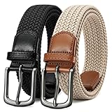 CHAOREN ウーブンベルト メンズ 2パック - ストレッチベルト 1 3/8インチ ゴルフパンツ用 ギフトセットボックス入り - タイトな伸縮性デザイン, ブラック&カーキ, 46 (Fit Pants Size 44)