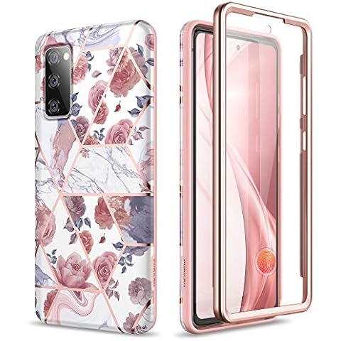 SURITCH Compatible with Samsung S20 FE Case, [Built-in Screen Protector] Shinning Marble Full-Body Protection Shockproof Rugged Bumper Protective Cover for Samsung Galaxy S20 FE (Rose Marble) Cover