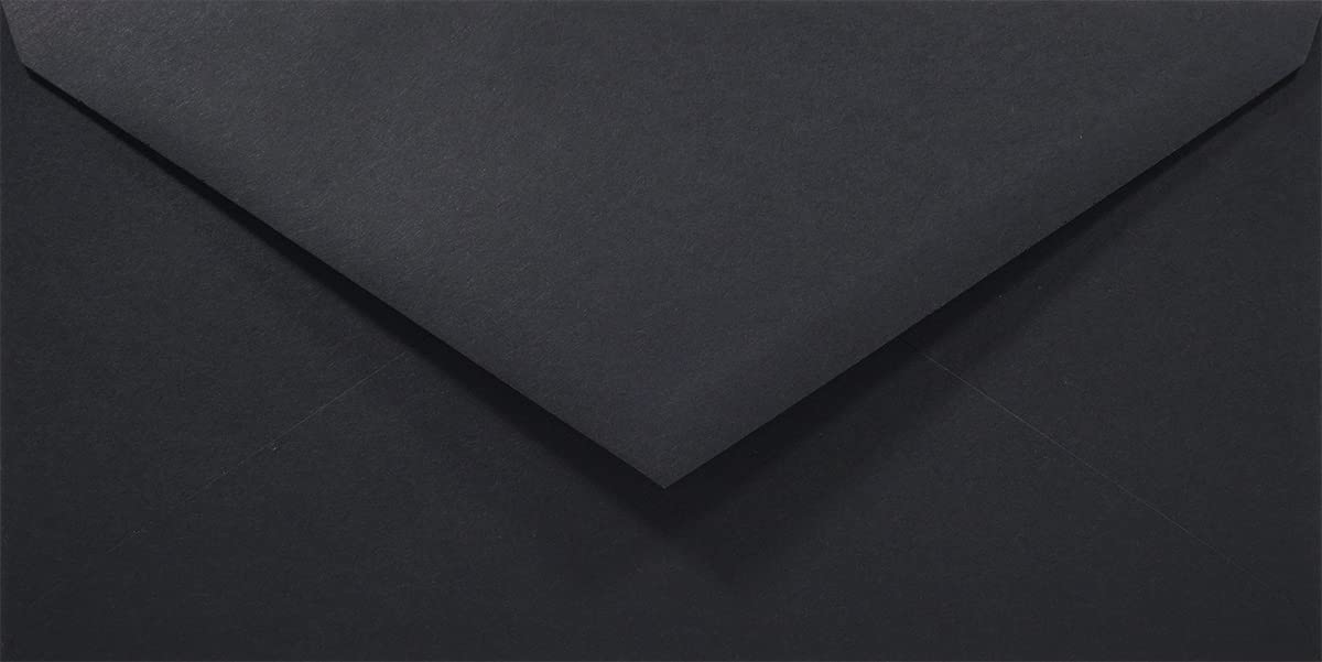 Netuno Pack of 50 Black DIN Long Envelopes, 110 x 220 mm, Rainbow 80 g, Pointed Flap, No Window, Ideal for Weddings, Christmas, Greeting Cards and Invitations