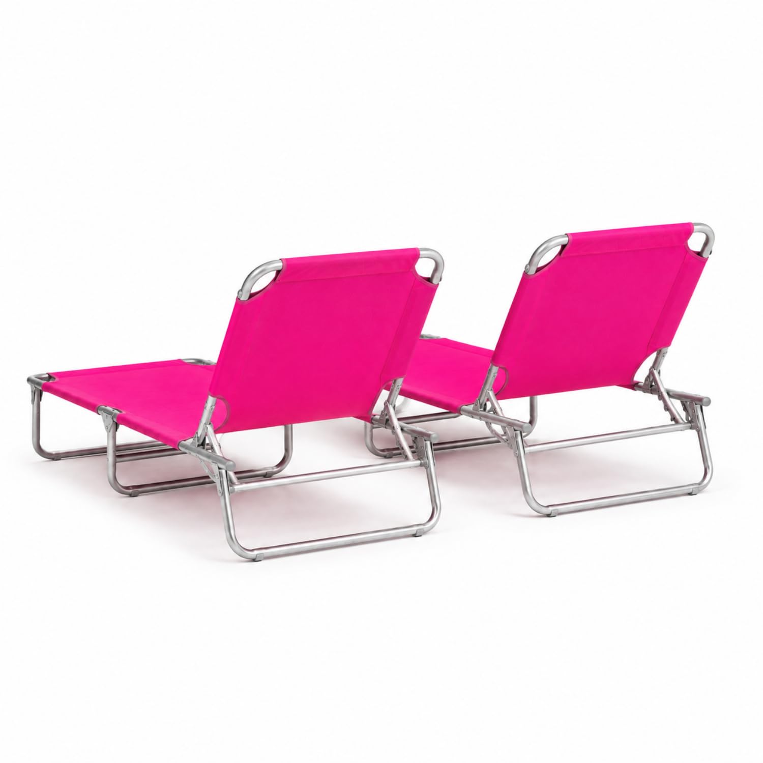 Set Di Lettini Pieghevoli Prendisole Senza Tettuccio Parasole Schienale Reclinabile Regolabile Struttura In Metallo Per Spiaggia Mare Giardino Piscina Rosa