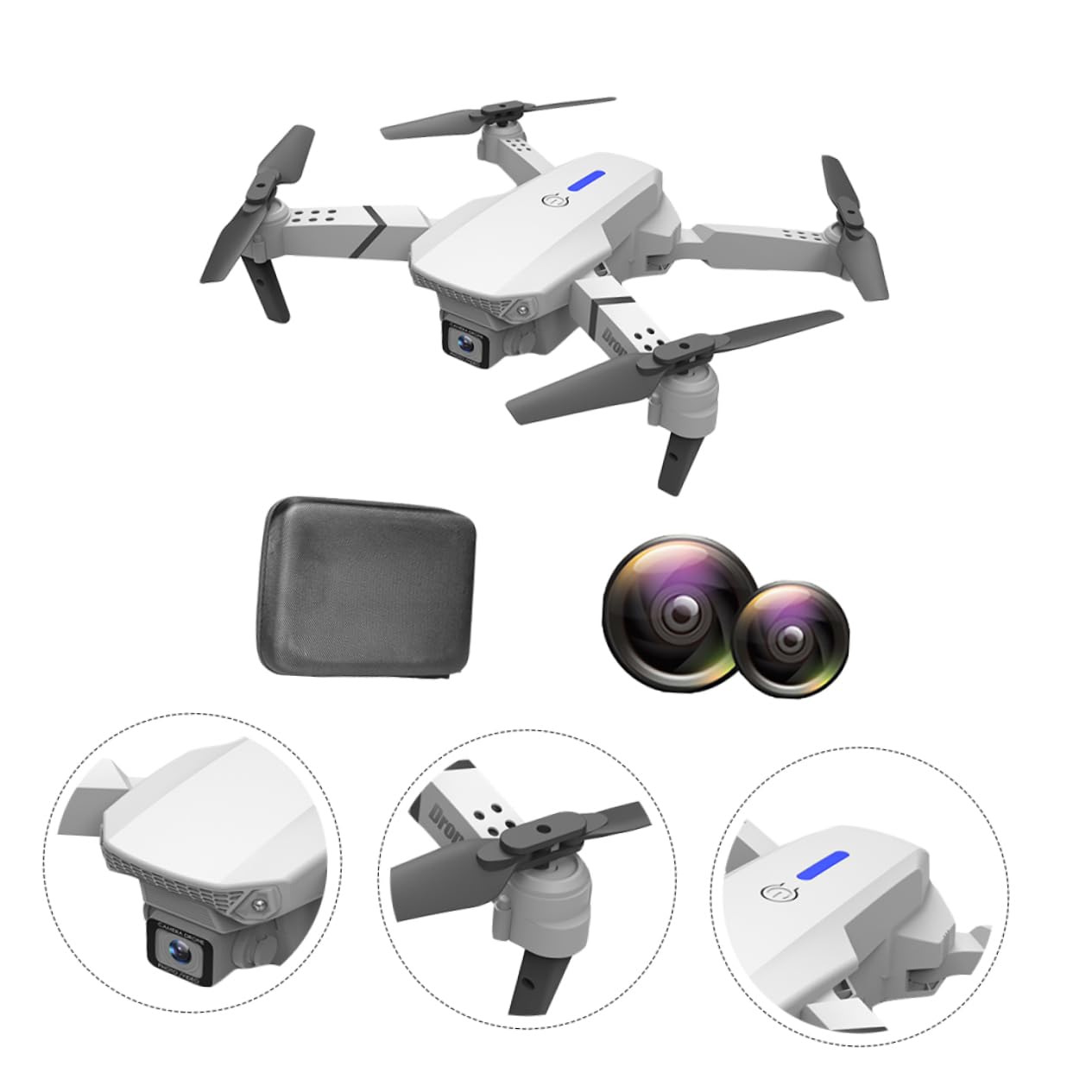 Dron Doble Cámara E525 de Plástico, Cuadricóptero Blanco