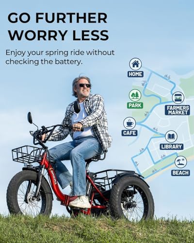 Image of Skeri Electric Tricycle for Adults, 750W(Peak 1350W) Motor Etrike, 20 inchx4 inch Folding Fat Tire Electric Trike, 48V13Ah Battery, 3-Wheel Electric Bike, 20MPH, Front & Rear Basket & Differential