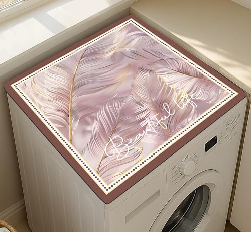 Image of Yellow Weaves Washer & Dryer Cover for Top, 60 x 60 cm, Washing Machine Top Protector Mat for Kitchen /Laundary Room, Water Absorbing, Dustproof, Scratch Resistant & Non-Slip (Feather Pink)