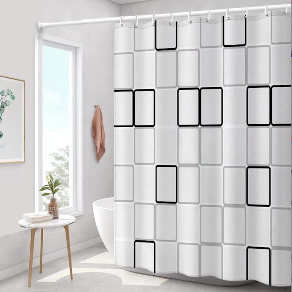Black And White Shower Curtains, Mildew And Waterproof Lattice Bathroom Curtain, With 12 Pcs Hooks, For Bathroom Shower Stall 180 X 180Cm, (Bc-0123)