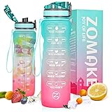 ZOMAKE Botella de agua motivacional de 32 onzas con marcador de tiempo y filtro extraíble, jarra de agua libre de BPA para fitness, gimnasio y deportes al aire libre