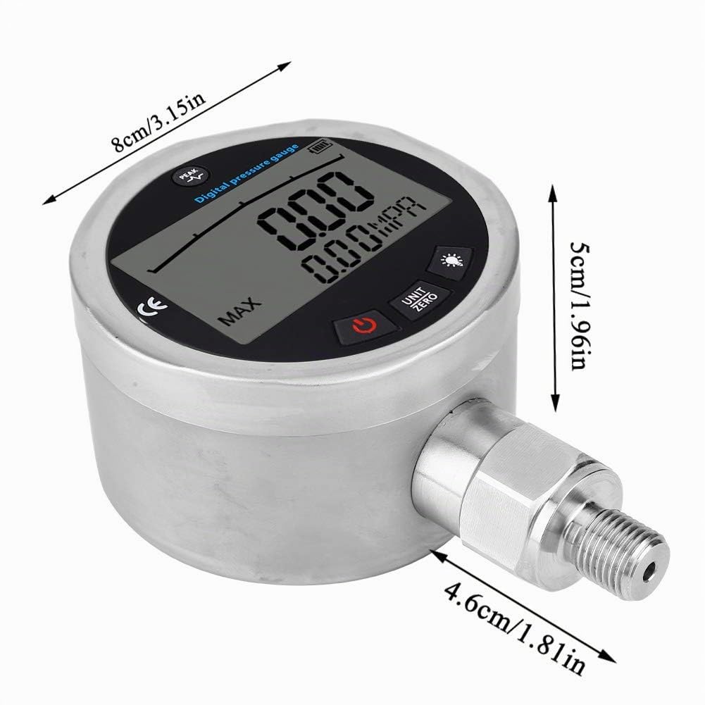 Manómetro digital de acero inoxidable con pantalla LCD, 0-40 MPa, 400 bar, 10000 PSI para medir presión y vacío, hidráulico G1/4, ideal para uso industrial y de fontanería