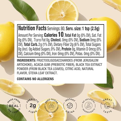 Image of Harmony Lemon Prebiotic Black Iced Tea, 7.05 oz Bag, 80 Servings | Real black tea, Bright lemon flavor, 80 servings per bag, Prebiotic plant fiber, 25 calories, Zero sugar, Gluten free