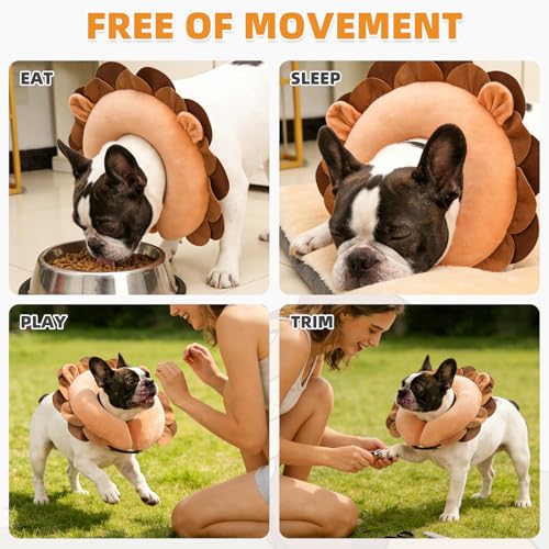 Image of KOOLTAIL Inflatable Dog Cone Collar, Soft Donut E Collar for Dogs After Surgery to Stop Licking Enhanced Alternative, Blow Up Pet Neck Pillow Recovery Adjustable Cone for Dog Cat, Upgrade Size,Lion XL