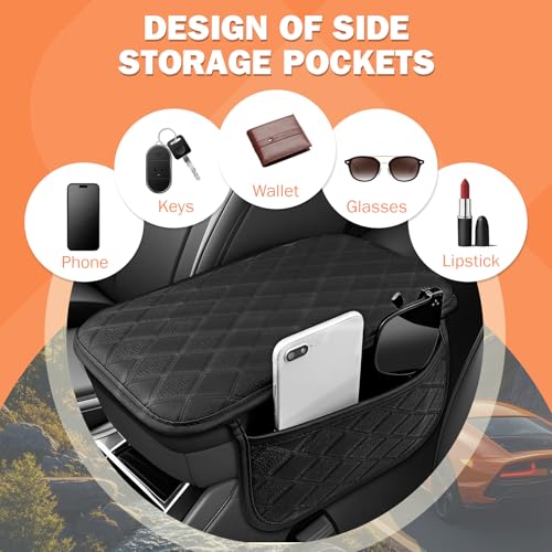 Pecihiko Car Center Console Cover, Upgraded Microfiber Leather Armrest Cover with 2 Storage Bags, Universal Car Arm Rest Cushion Pad Car Interior Accessories for Most Vehicle（Black） - Thumbnail 4