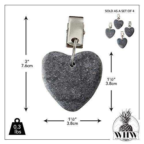 WHW Whole House Worlds Natural Stone Hearts Table Cloth Weights on Clip Hangers, Dark Gray, Set of 4 - Thumbnail 4