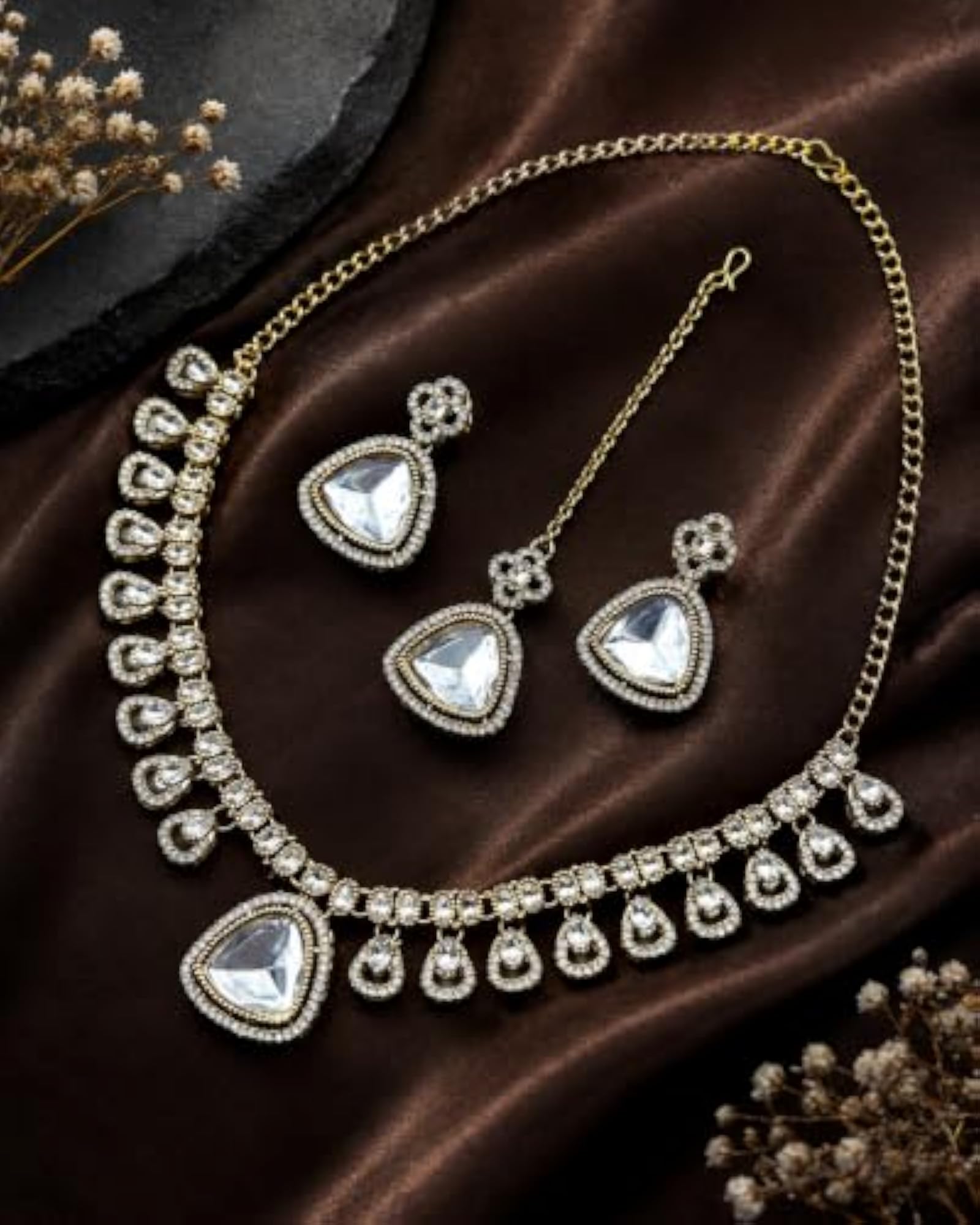 Copper Plated White Stone Necklace Set