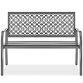 Best Choice Products Outdoor Bench 2-Person Metal Steel Benches Furniture for Garden, Patio, Porch, Entryway w/Geometric Backrest, 790lb Capacity – Gray