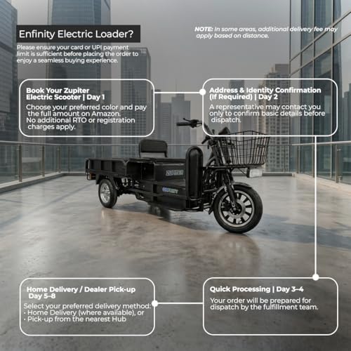 Image of Enfinity Zupiter XL Low Speed 3-Wheeler Electric Loader Scooter with 60V Lithium-Ion Battery & Charger, 80-90 km Range, 600 kg Weight Capacity, Non-RTO