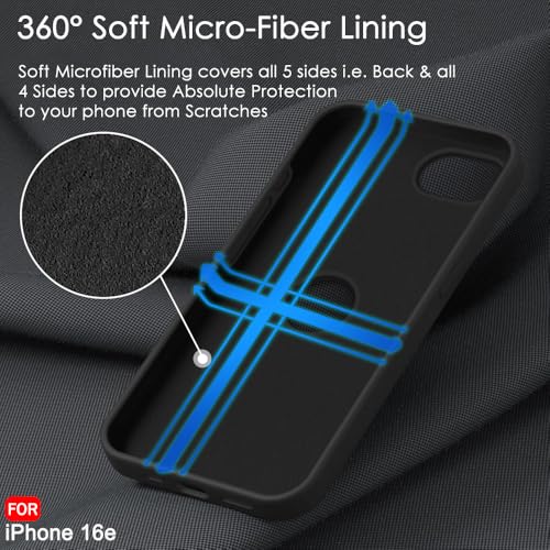 Image of TheGiftKart Liquid Silicone Back Cover Case for iPhone 16e | Soft Micro-Fibre Lining Inside | Camera & Screen Protection | Shockproof Back Cover Case for iPhone 16e (Silicone, Black)