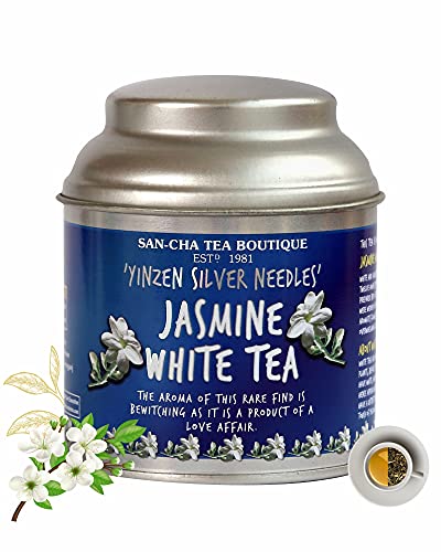 Image of Sancha Tea Boutique, Jasmine White Tea(25X3 Cups), Pure Tea Buds married to real Jasmine Flowers, Worlds Healthiest Tea, Silver Needles White Tea, Jasmine Tea