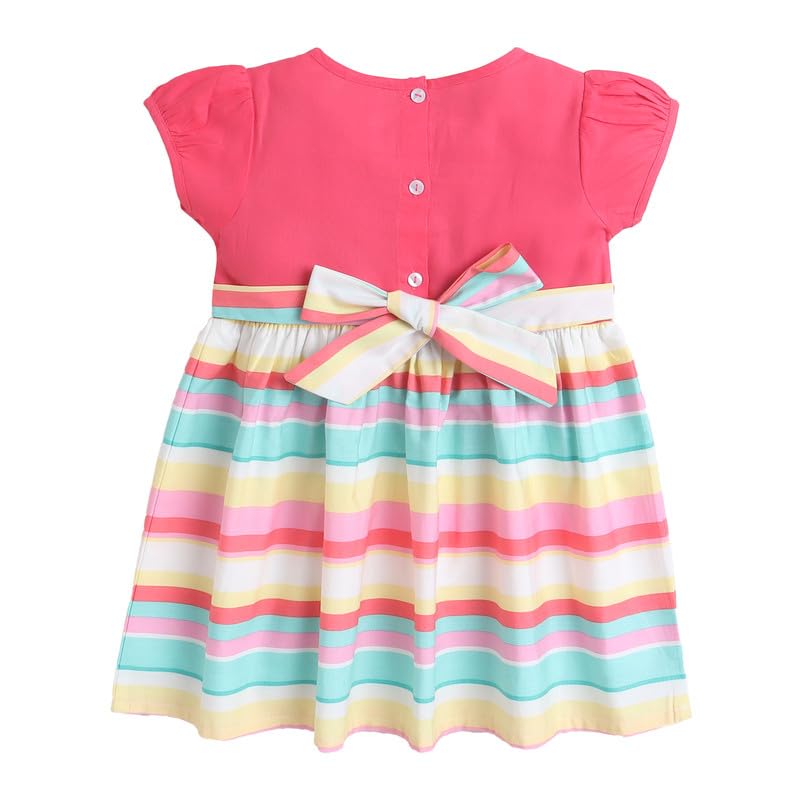 Image of Mama&Bebe Summer Dress for Girls with Cotton Soft Lining | Printed Fit & Flare Kids Outfit with Cute Bow Detail | Comfortable Breathable Party & Outing Dress for Toddlers and Little Girls