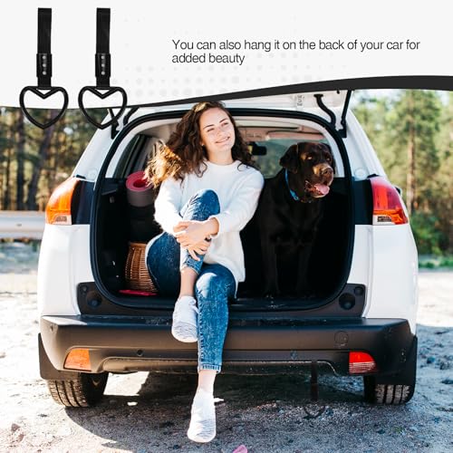 Image of 2PCS Heart Shaped Car Handle Straps, Rear Bumper Warning Keychain Ring for Car Exterior Accessories (Black)