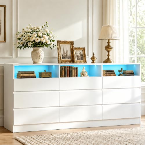 Image of Loomie 9 Drawer White Dresser with Charging Station