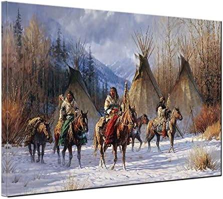 vanow Indian Wall Art Native American Chief Tribe with Horse Poster and Print Landscape Vintage Home Decor Artwork for Living Room Wall Decor Frame Ready to Hang (Native American Chief, 12x16inch)