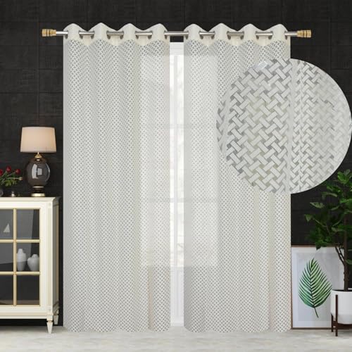 Image of Sheer Net Curtains for Window 5 Feet Long Set of 3 Pcs for Living Room Pooja Room Semi Transparent Curtains, 4 Feet X 5 Feet, Pack of 2 Pcs, Cream Color