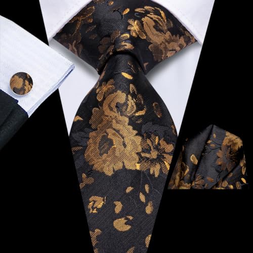 Image of Hi-Tie 3 Pcs Gift Box Mens Tie Set Necktie with Pocket Square Cufflinks Lapel Pin Silk Neck Tie Collection