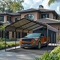 PHI VILLA 12x20 ft Carport, Metal Carports Canopy Heavy Duty Car Port Portable Garage with Galvanized Steel Roof Multi-Use Shelter, Sturdy Outdoor Car Ports for Cars, Boats and Tractors