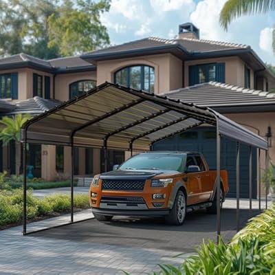PHI VILLA 12x20 ft Carport, Metal Carports Canopy Heavy Duty Car Port Portable Garage with Galvanized Steel Roof Multi-Use Shelter, Sturdy Outdoor Car Ports for Cars, Boats and Tractors