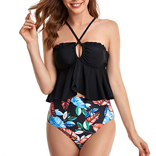 MA87-Frauen-Plus-Size-Print-Tankini-Schlinge-Badeanzug-Badeanzug-Beachwear-Gepolsterte-Badebekleidung