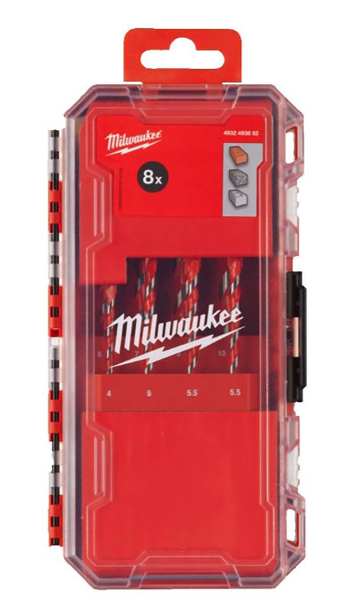 MILWAUKEE Juego de 8 brocas para taladro para hormigón, serie Premium | Rango Ø4-10 mm con caja Packout