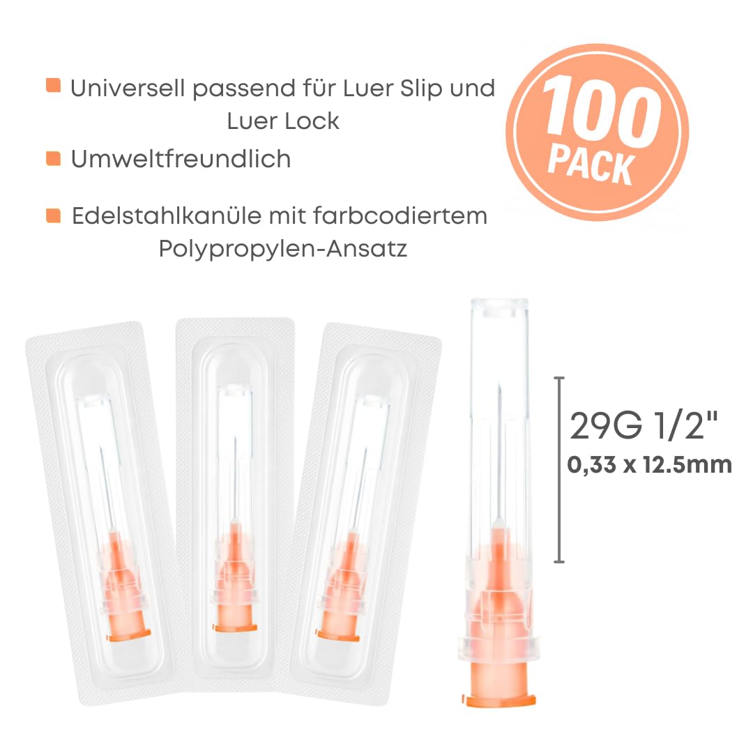 29G x 12mm Edelstahl Dosiertuben, Einzeln Verpackt, 100 Stück für Industrie und Labor