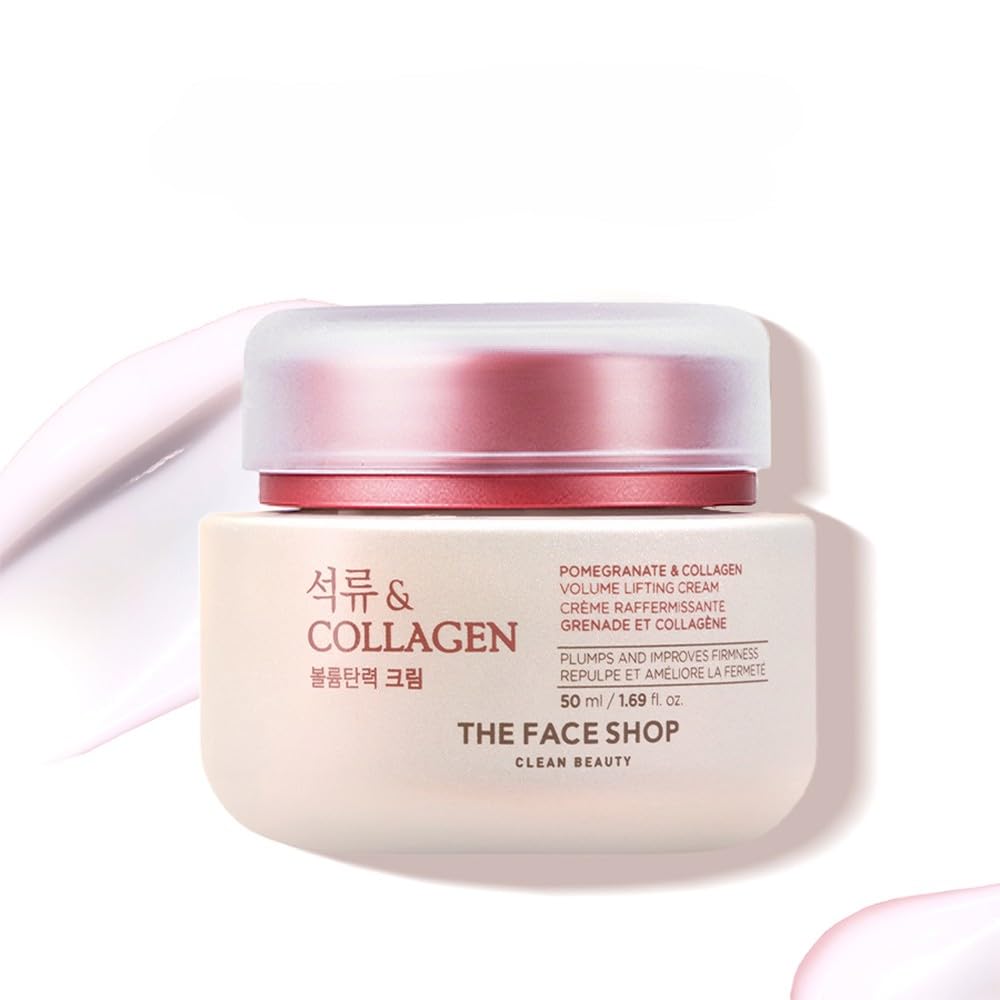 The Face Shop Pomegranate & Collagen Face Cream With 10% Marine Collagen & Pomegranate Extracts | Day & Night Cream to smooth wrinkles & give intense moisturization | Suitable For All Skin Types, 50ML