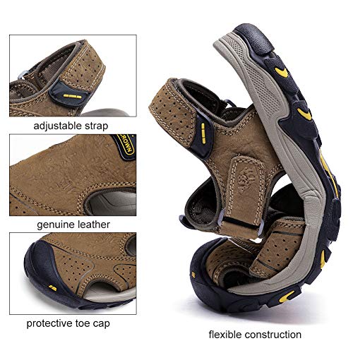 CAMEL CROWN Mens Hiking Sandals Waterproof Leather Fisherman Sandal for Athletic Outdoor Beach Sport Summer-Closed Toe Size 7-124