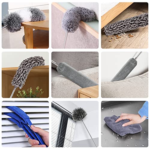 Microfiber Duster Kit(11Pcs), Duster With Extension Pole(30 To 100 In), Washable Dusters For Cleaning, Bendable Microfiber Feather Duster, Ceiling Fan Duster Is For High Ceiling, Furniture #TOP5