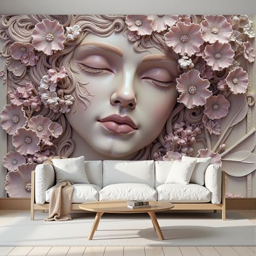 Papel Pintado 3D Flores Rosas Mujer 200Anx140Al cm Fotomurales Tejido No Tejido, Relieve Papel Tapiz Grande Murales Fotográfico Moderno Decoración de Paredes